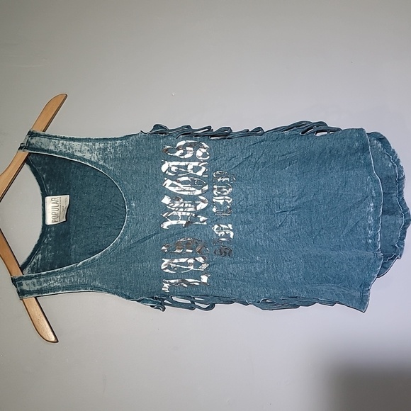 POPULAR Teal Fringe Silver Las Vegas Tank Top - Picture 1 of 9